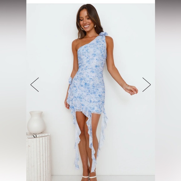 HELLO MOLLY CHICEST OF ALL ONE SHOULDER FRILL MESH MINI DRESS BLUE - Picture 3 of 5